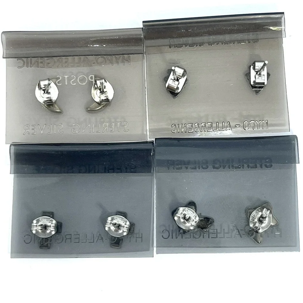 VTG Navajo Turquoise Stud Earring Lot‎ 4 Pair Arrowhead Moon Cross Sterling 925